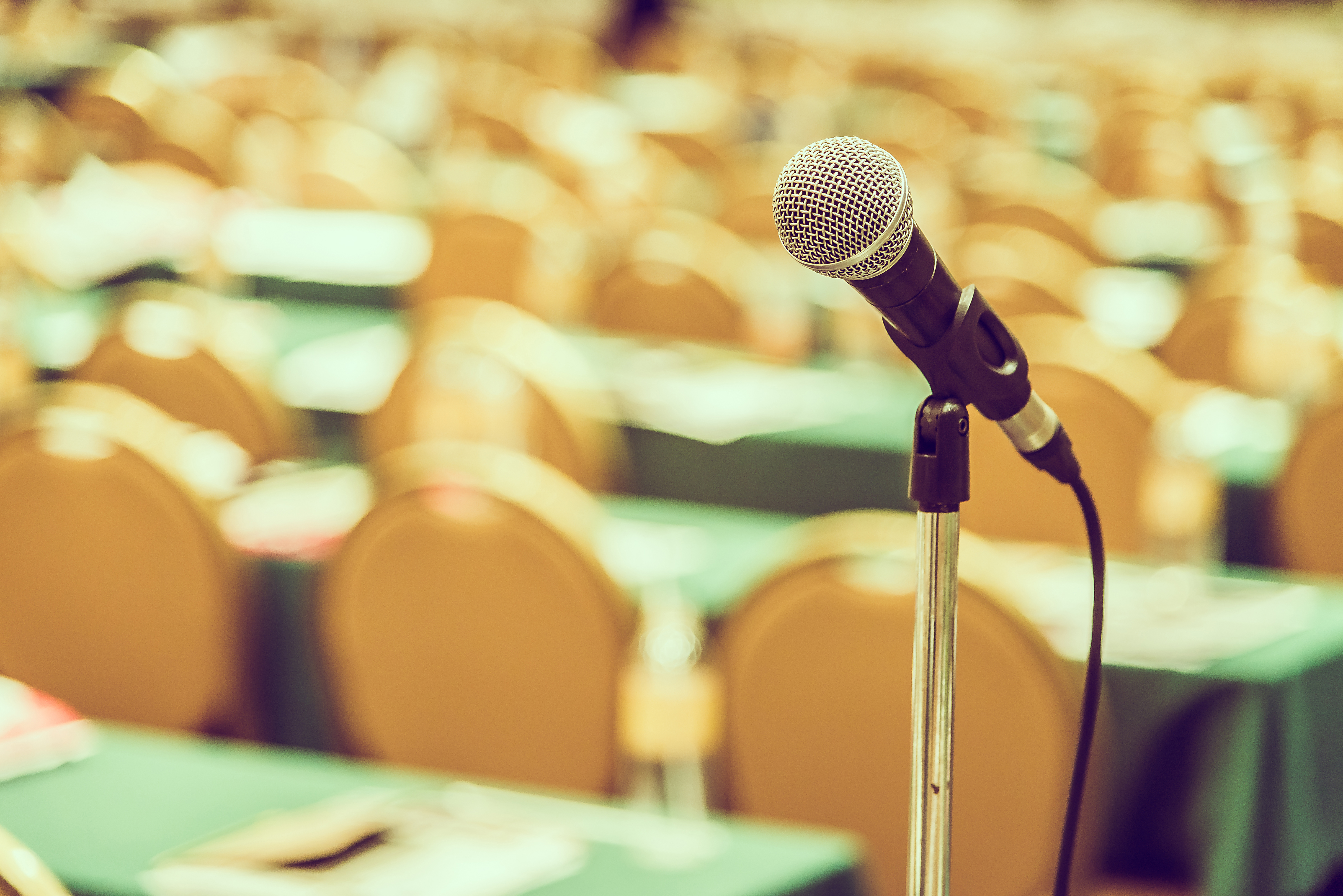 Selective focus point on Microphone in meeting room - vintage effect style pictures